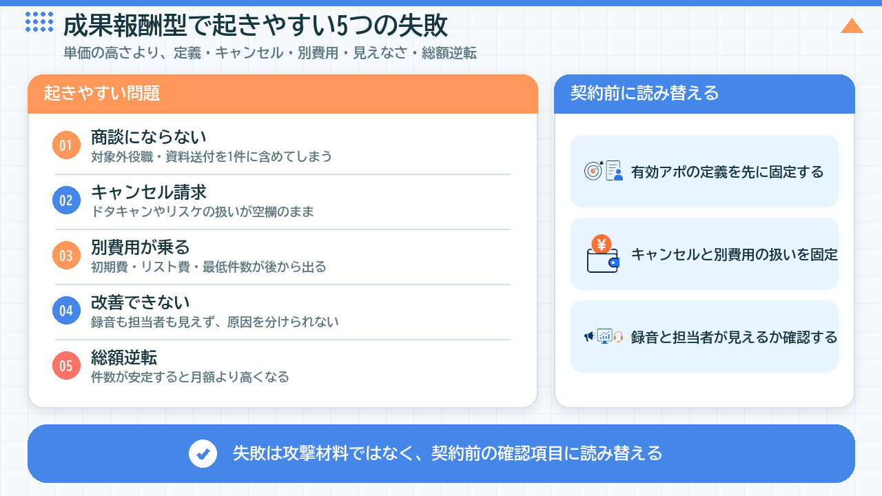 成果報酬型テレアポ代行で起きやすい5つの失敗