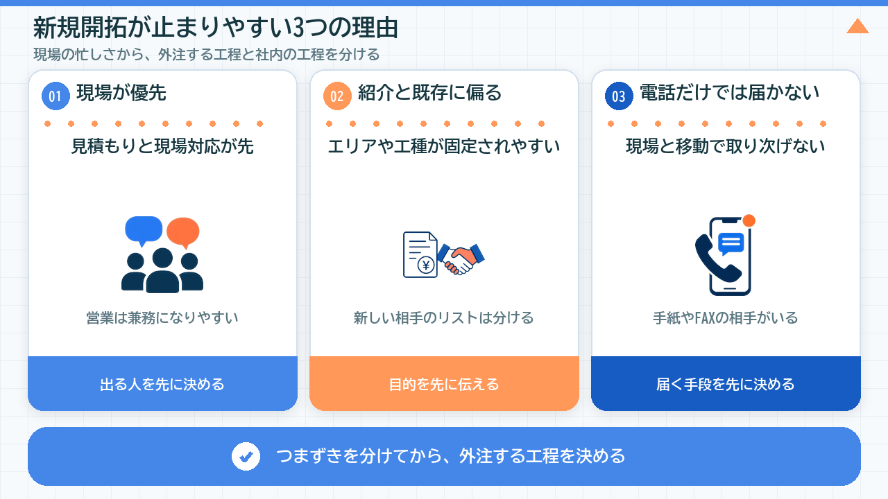 建設業で新規開拓が止まりやすい3つの理由