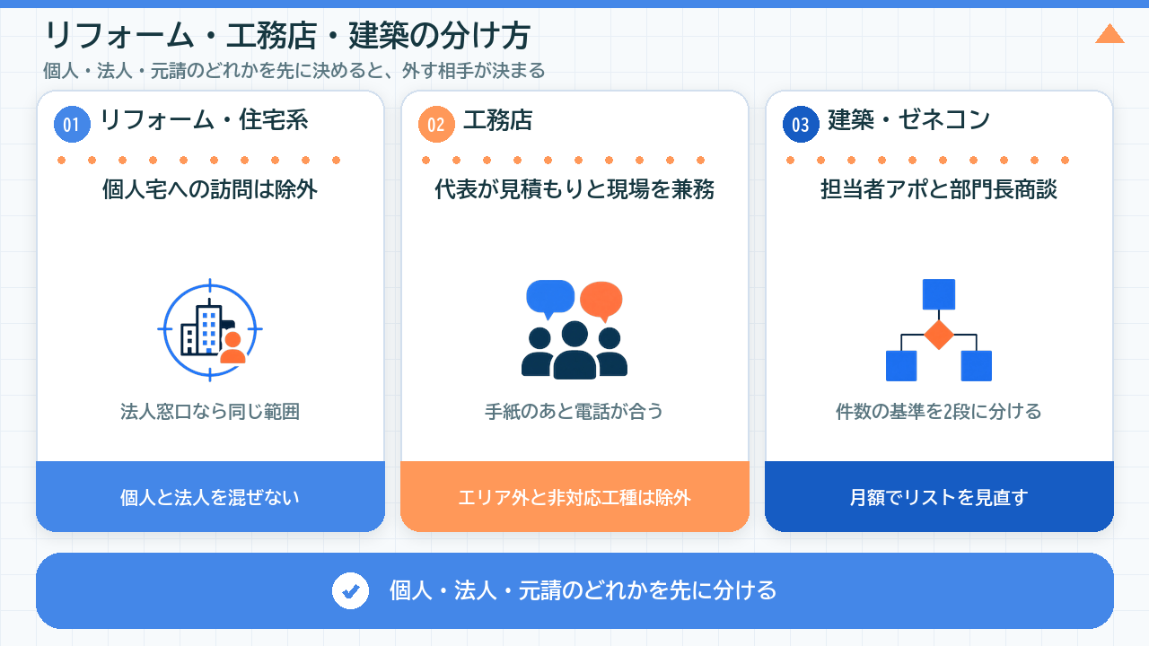 リフォーム・工務店・建築の営業代行の分け方